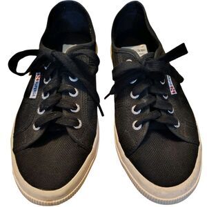 Superga Black Canvas Tie Up Sneaker Size 38 Women's